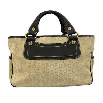 CELINE Hand Bag Tote Purse Boogie C Macadam Suede Leather Beige Brown Authentic