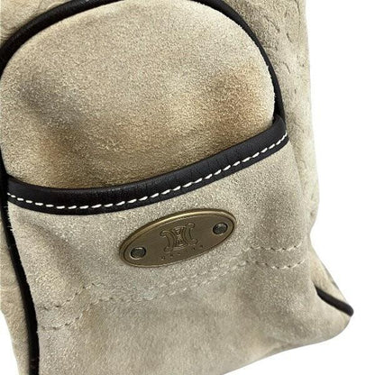 CELINE Hand Bag Tote Purse Boogie C Macadam Suede Leather Beige Brown Authentic