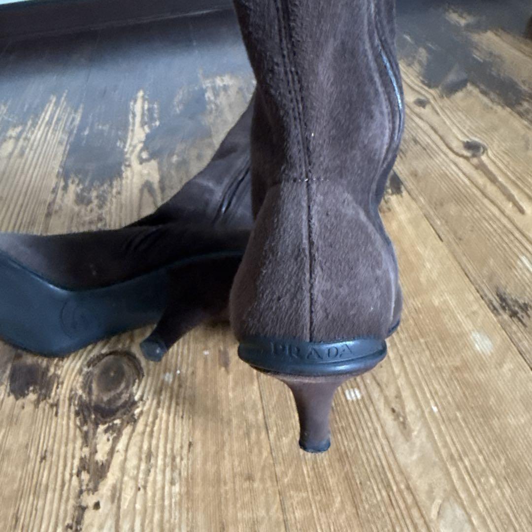 PRADA Long Boots Shoes EU 36.5 US 6.5 Suede Dark Brown Authentic