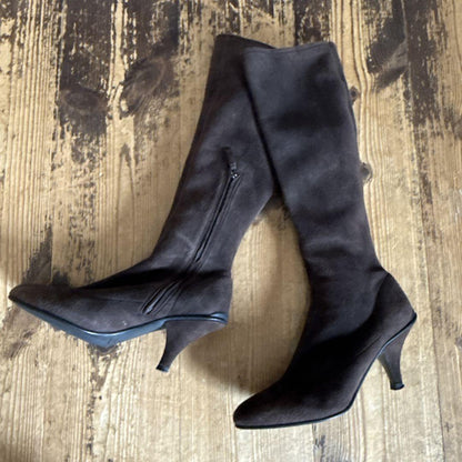 PRADA Long Boots Shoes EU 36.5 US 6.5 Suede Dark Brown Authentic