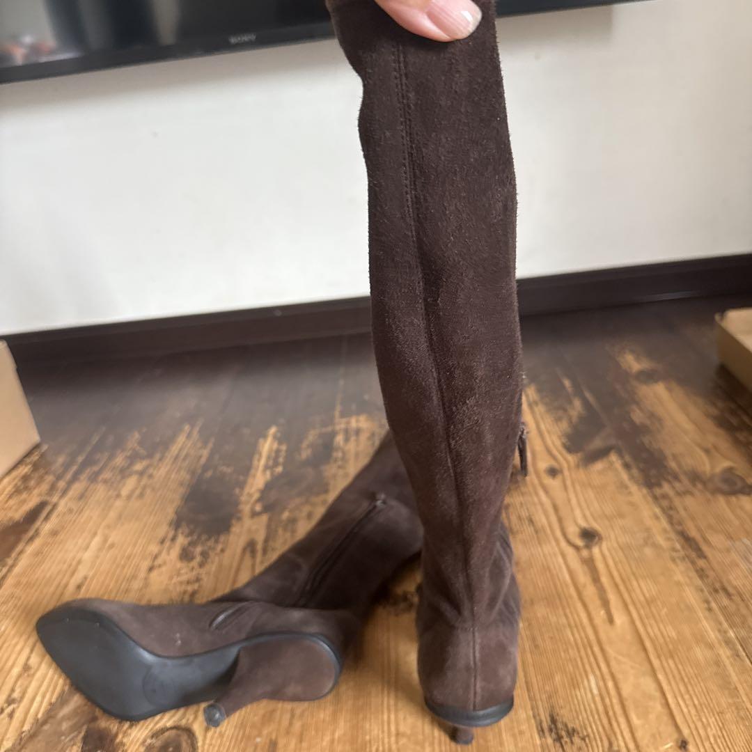 PRADA Long Boots Shoes EU 36.5 US 6.5 Suede Dark Brown Authentic