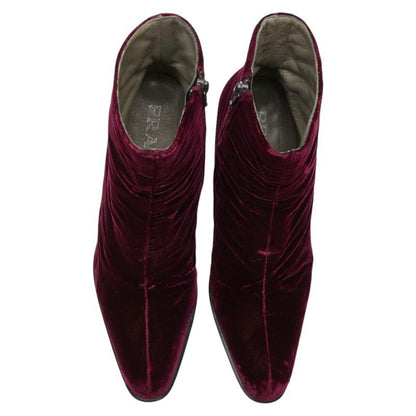 PRADA Short Boots Shoes EU 37 US 7 Velour Wine Red Bordeaux Authentic