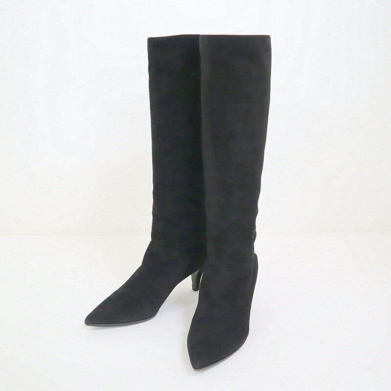 PRADA Long Boots Shoes EU 37 US 7 Suede Leather Black Authentic