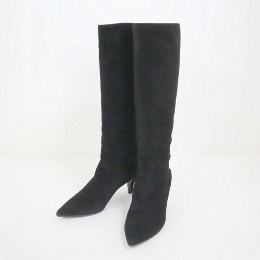 PRADA Long Boots Shoes EU 37 US 7 Suede Leather Black Authentic