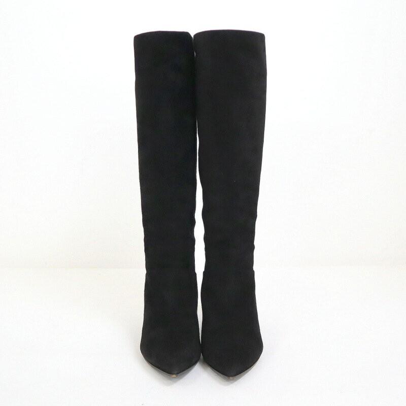 PRADA Long Boots Shoes EU 37 US 7 Suede Leather Black Authentic