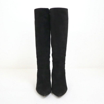 PRADA Long Boots Shoes EU 37 US 7 Suede Leather Black Authentic