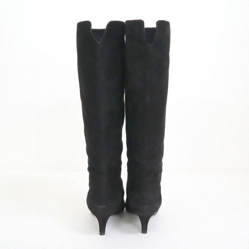 PRADA Long Boots Shoes EU 37 US 7 Suede Leather Black Authentic