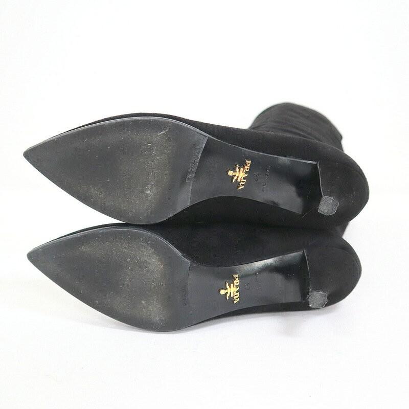 PRADA Long Boots Shoes EU 37 US 7 Suede Leather Black Authentic