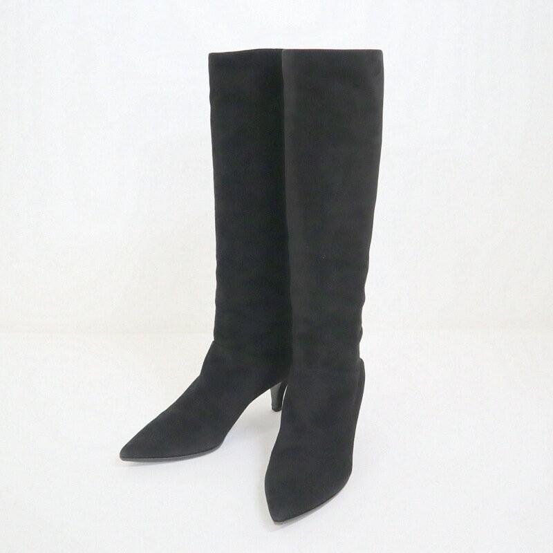 PRADA Long Boots Shoes EU 37 US 7 Suede Leather Black Authentic