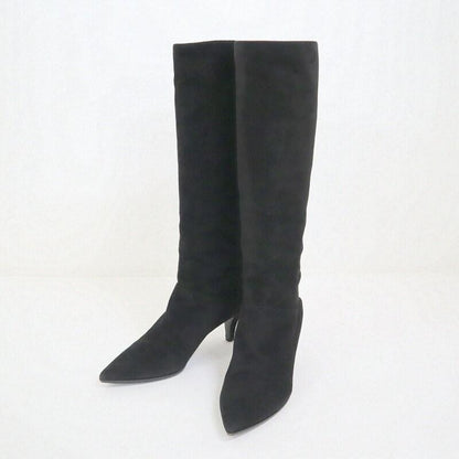 PRADA Long Boots Shoes EU 37 US 7 Suede Leather Black Authentic