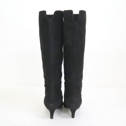 PRADA Long Boots Shoes EU 37 US 7 Suede Leather Black Authentic