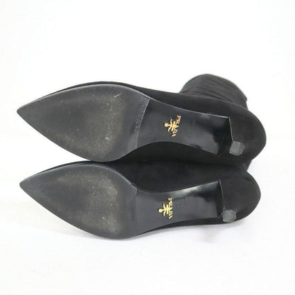 PRADA Long Boots Shoes EU 37 US 7 Suede Leather Black Authentic