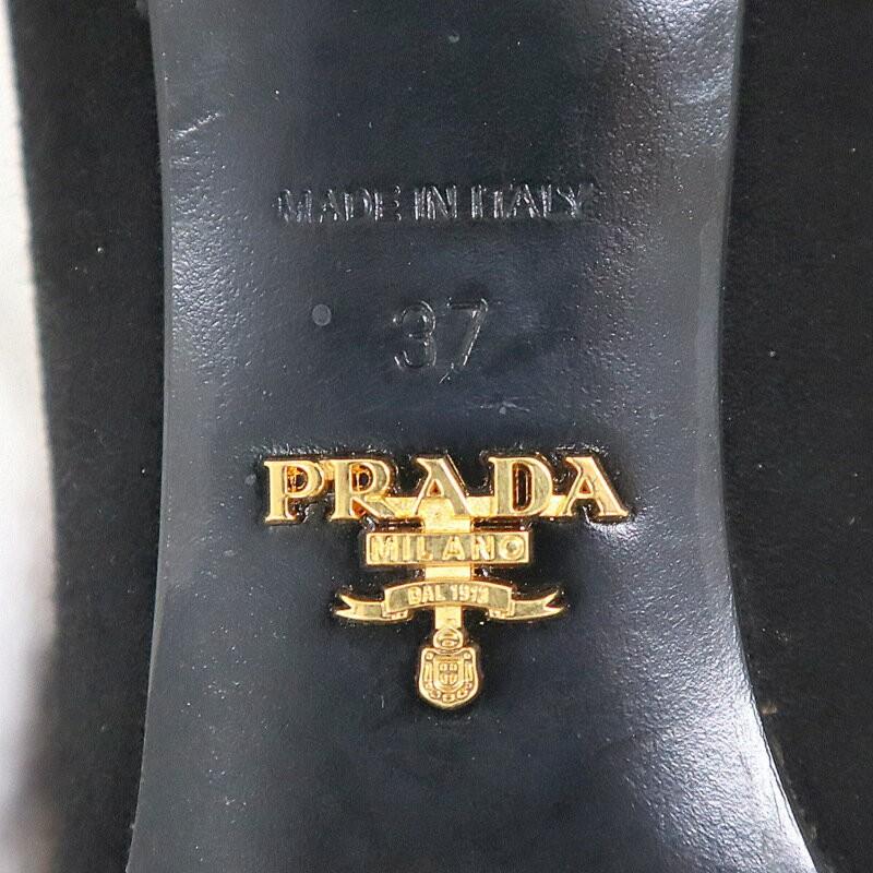 PRADA Long Boots Shoes EU 37 US 7 Suede Leather Black Authentic