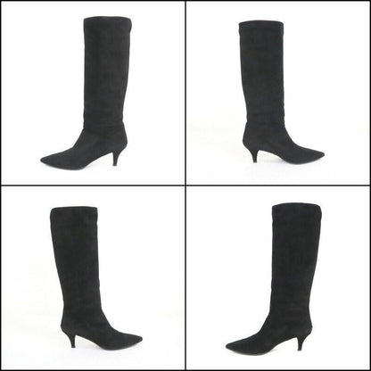 PRADA Long Boots Shoes EU 37 US 7 Suede Leather Black Authentic