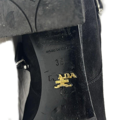 PRADA Short Boots Shoes EU 35 US 5 Suede Black Authentic
