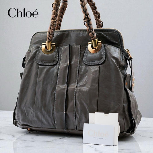 Chloe Hand Bag Tote Purse Canvas Leather Gray Authentic