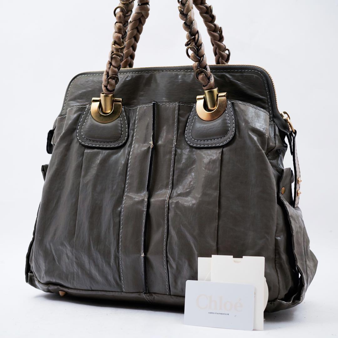 Chloe Hand Bag Tote Purse Canvas Leather Gray Authentic