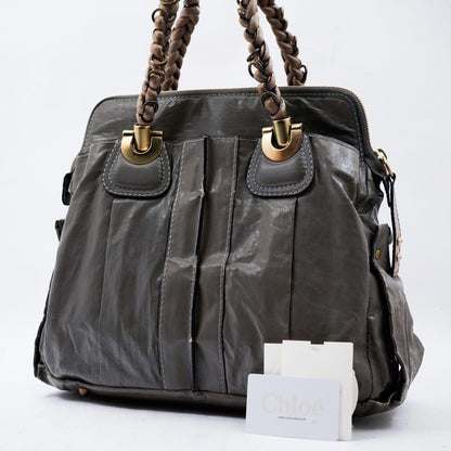 Chloe Hand Bag Tote Purse Canvas Leather Gray Authentic