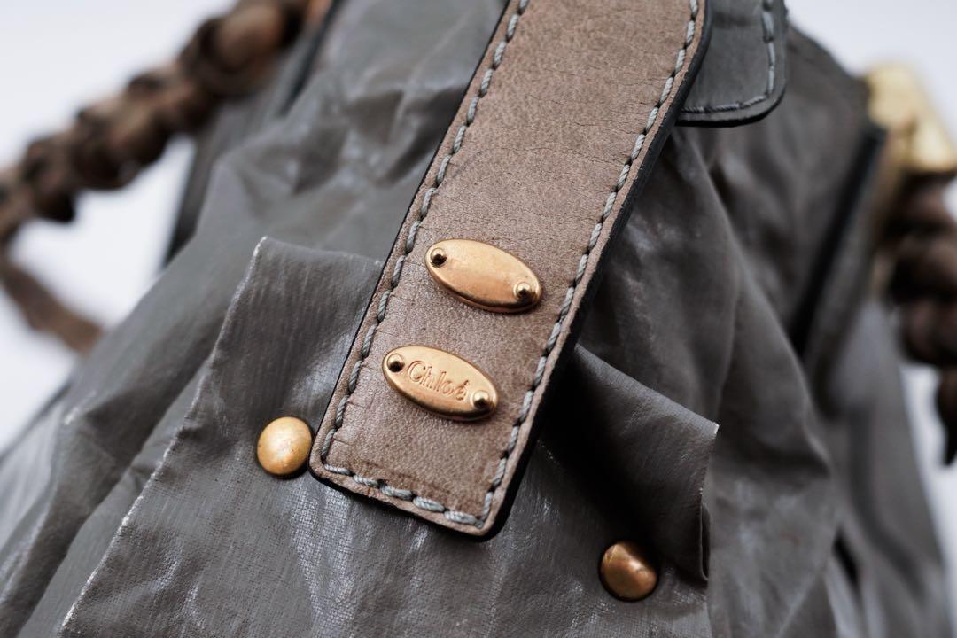 Chloe Hand Bag Tote Purse Canvas Leather Gray Authentic