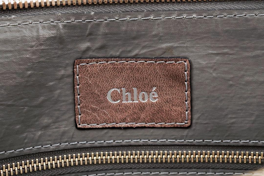 Chloe Hand Bag Tote Purse Canvas Leather Gray Authentic