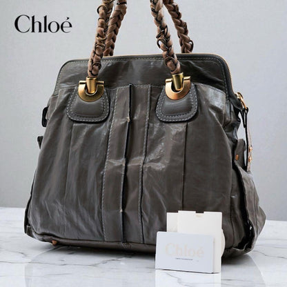 Chloe Hand Bag Tote Purse Canvas Leather Gray Authentic