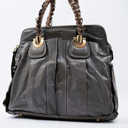 Chloe Hand Bag Tote Purse Canvas Leather Gray Authentic