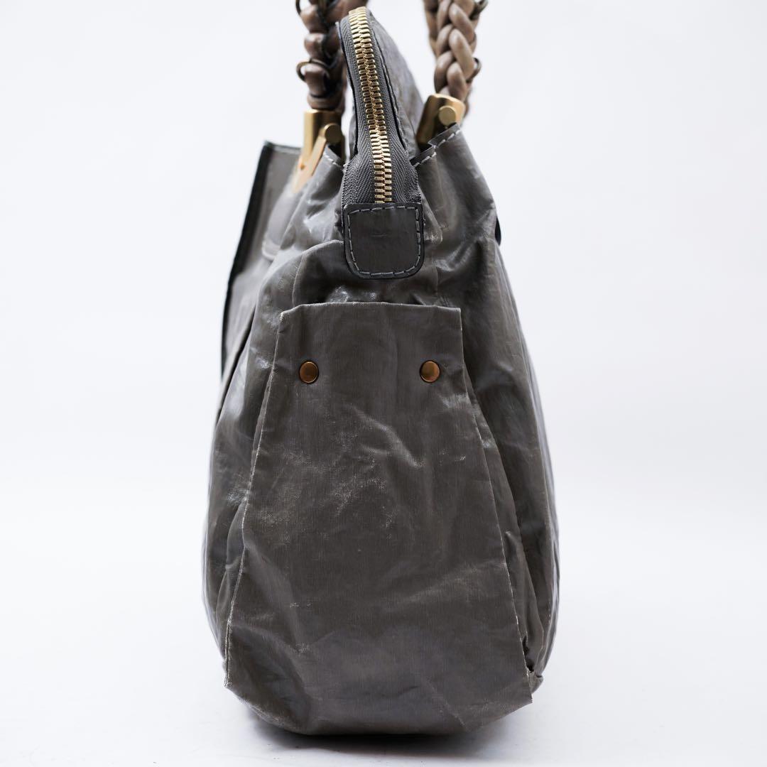 Chloe Hand Bag Tote Purse Canvas Leather Gray Authentic