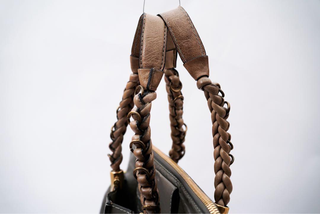 Chloe Hand Bag Tote Purse Canvas Leather Gray Authentic