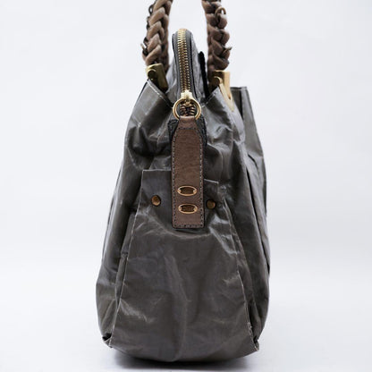 Chloe Hand Bag Tote Purse Canvas Leather Gray Authentic