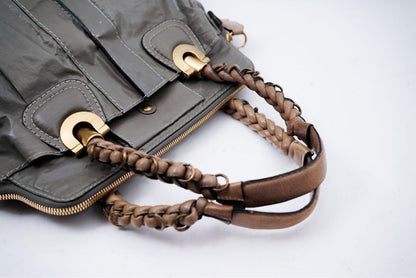 Chloe Hand Bag Tote Purse Canvas Leather Gray Authentic