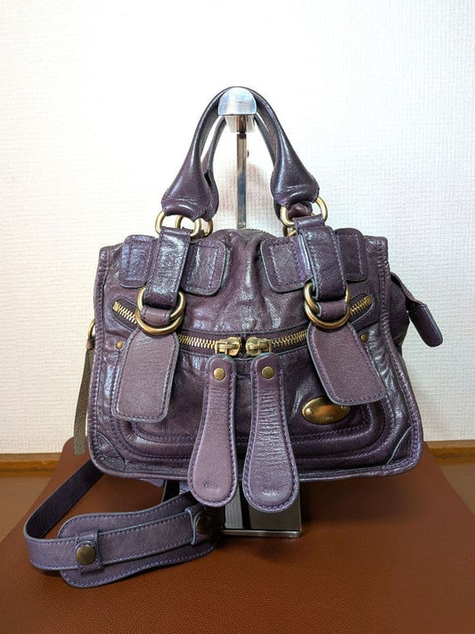 Chloe Hand Bag Tote Purse Bay Leather Purple Authentic