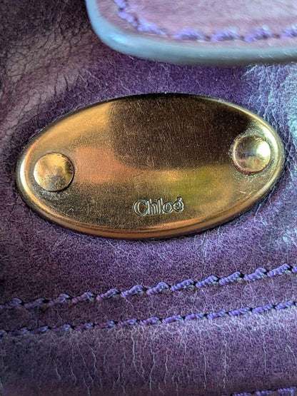 Chloe Hand Bag Tote Purse Bay Leather Purple Authentic
