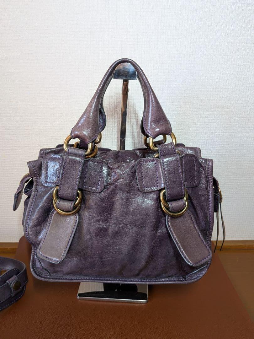 Chloe Hand Bag Tote Purse Bay Leather Purple Authentic