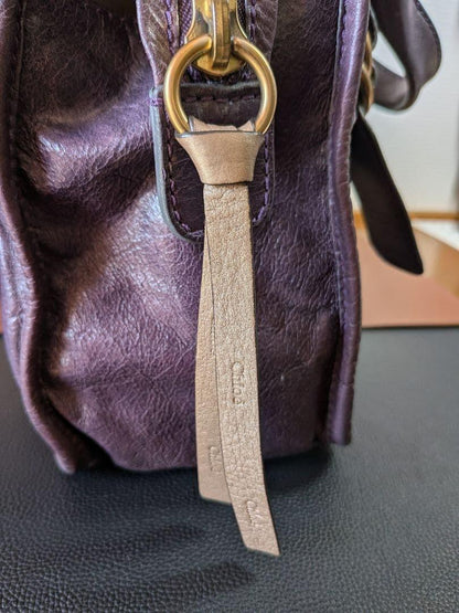 Chloe Hand Bag Tote Purse Bay Leather Purple Authentic