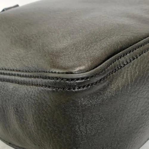 FENDI Bag FF Hand Tote Purse Leather Black Silver Women's Used Authentic