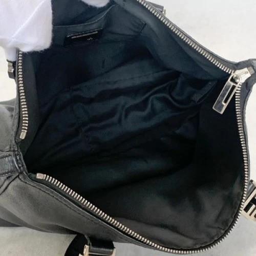 FENDI Bag FF Hand Tote Purse Leather Black Silver Women's Used Authentic