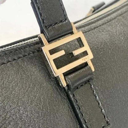 FENDI Bag FF Hand Tote Purse Leather Black Silver Women's Used Authentic