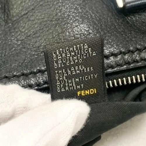 FENDI Bag FF Hand Tote Purse Leather Black Silver Women's Used Authentic