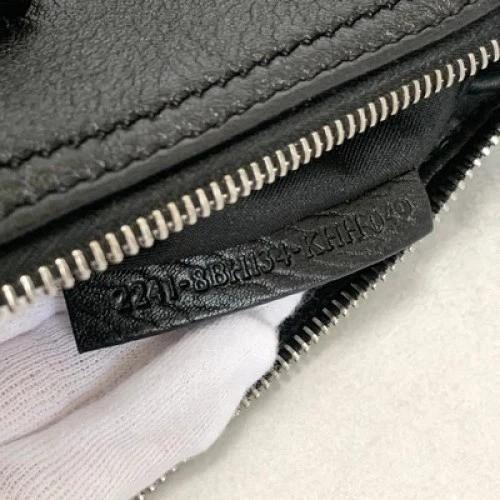 FENDI Bag FF Hand Tote Purse Leather Black Silver Women's Used Authentic