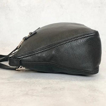 FENDI Bag FF Hand Tote Purse Leather Black Silver Women's Used Authentic