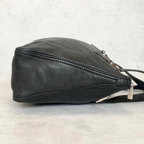 FENDI Bag FF Hand Tote Purse Leather Black Silver Women's Used Authentic