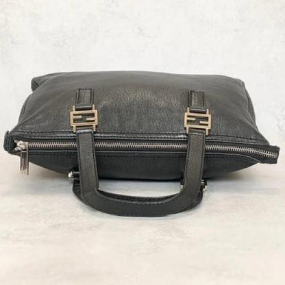 FENDI Bag FF Hand Tote Purse Leather Black Silver Women's Used Authentic