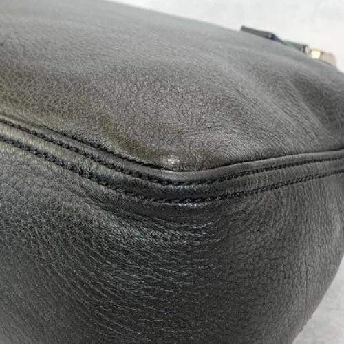 FENDI Bag FF Hand Tote Purse Leather Black Silver Women's Used Authentic