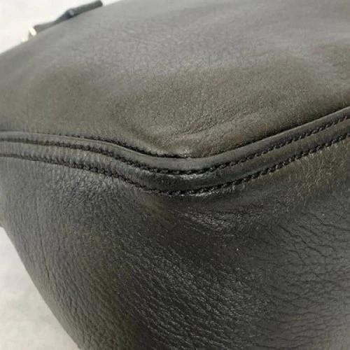 FENDI Bag FF Hand Tote Purse Leather Black Silver Women's Used Authentic