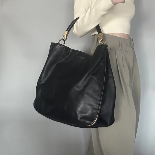 Yves Saint Laurent Shoulder Bag YSL Cassandra Purse Black Gold Women's Used