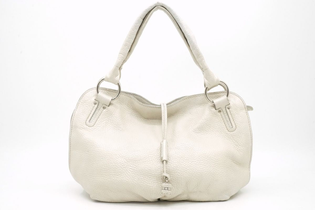 CELINE Hand Shoulder Bag Tote Purse Leather White Authentic