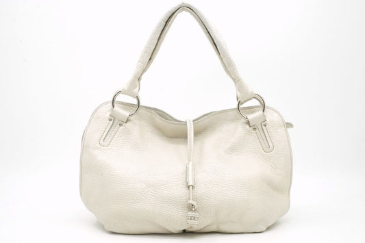 CELINE Hand Shoulder Bag Tote Purse Leather White Authentic