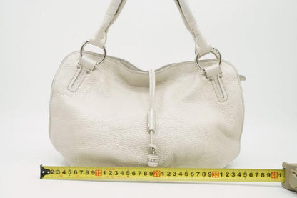 CELINE Hand Shoulder Bag Tote Purse Leather White Authentic