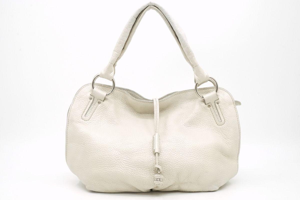 CELINE Hand Shoulder Bag Tote Purse Leather White Authentic