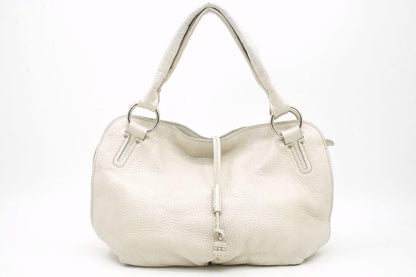CELINE Hand Shoulder Bag Tote Purse Leather White Authentic